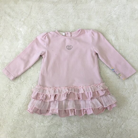 Gucci Baby Girl Light Pink Long Sleeve Guccisima Ruffle Dress Size 9-12 Months - Picture 1 of 14